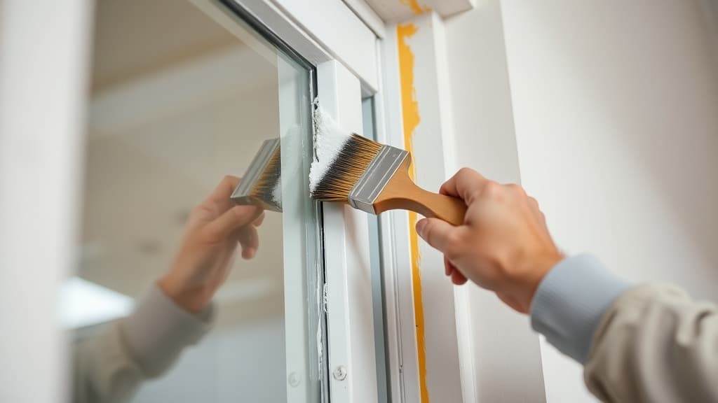 Painter cutting in edges around window frame
