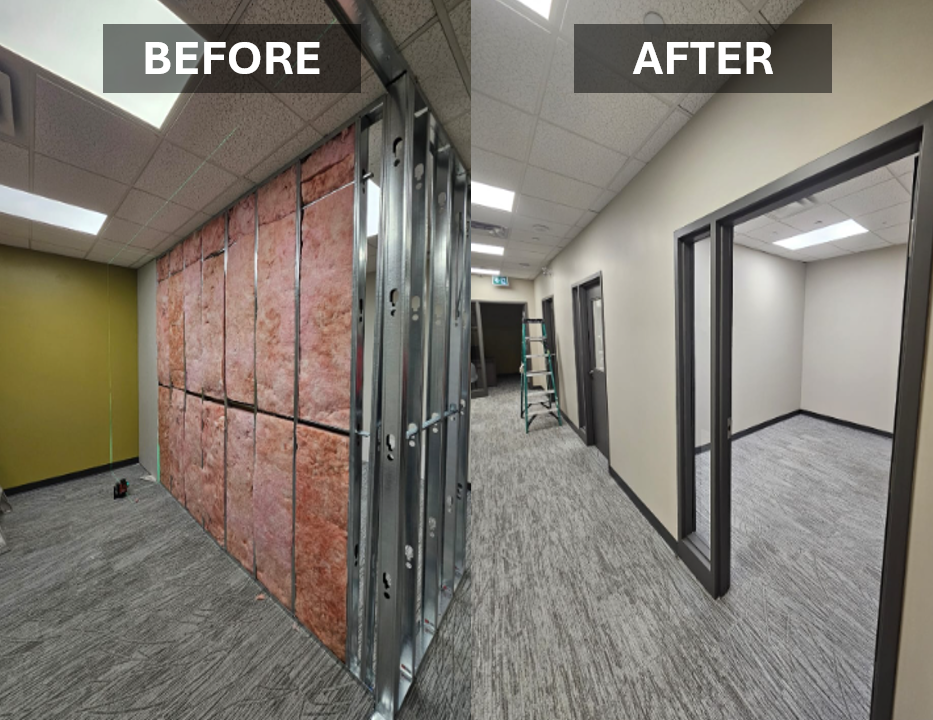 Before and after office corridor renovation