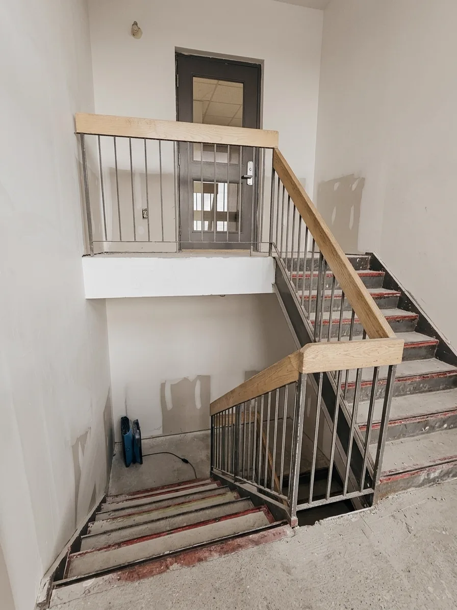 Stairwell during: framing and finishing work in progress