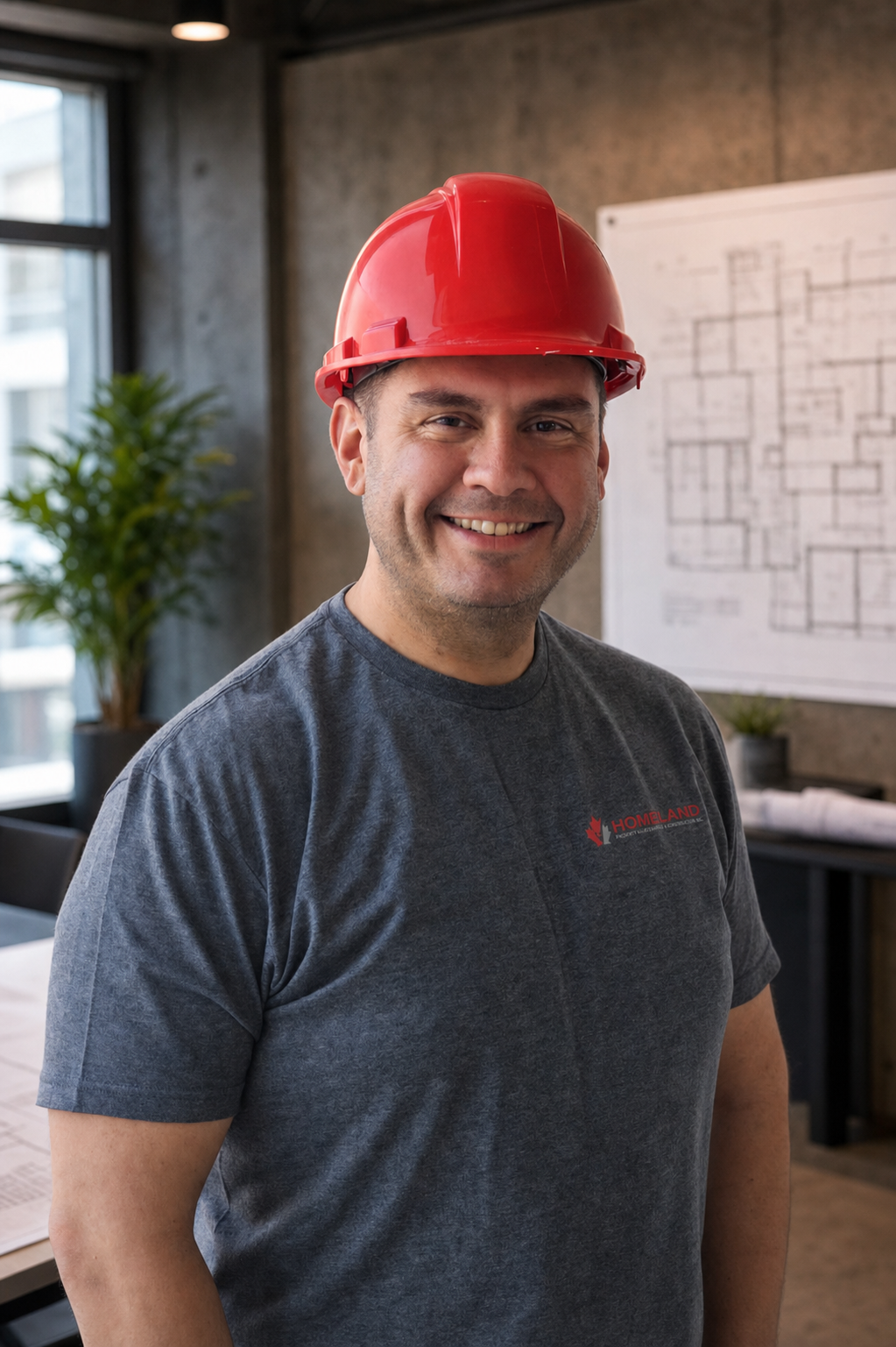 Derek Ferreira in a Homeland hardhat and shirt