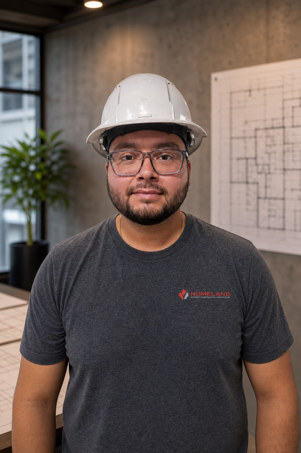 Kevin Ferreira in a Homeland hardhat and shirt